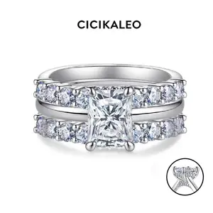 CICIKALEO 2CT Radiant Cut Triple  Stacking Moissanite Rings for Women 18K Gold Plated Lab-Created Engagement Wedding Gifts for Her Stackable Rings Summervibes
