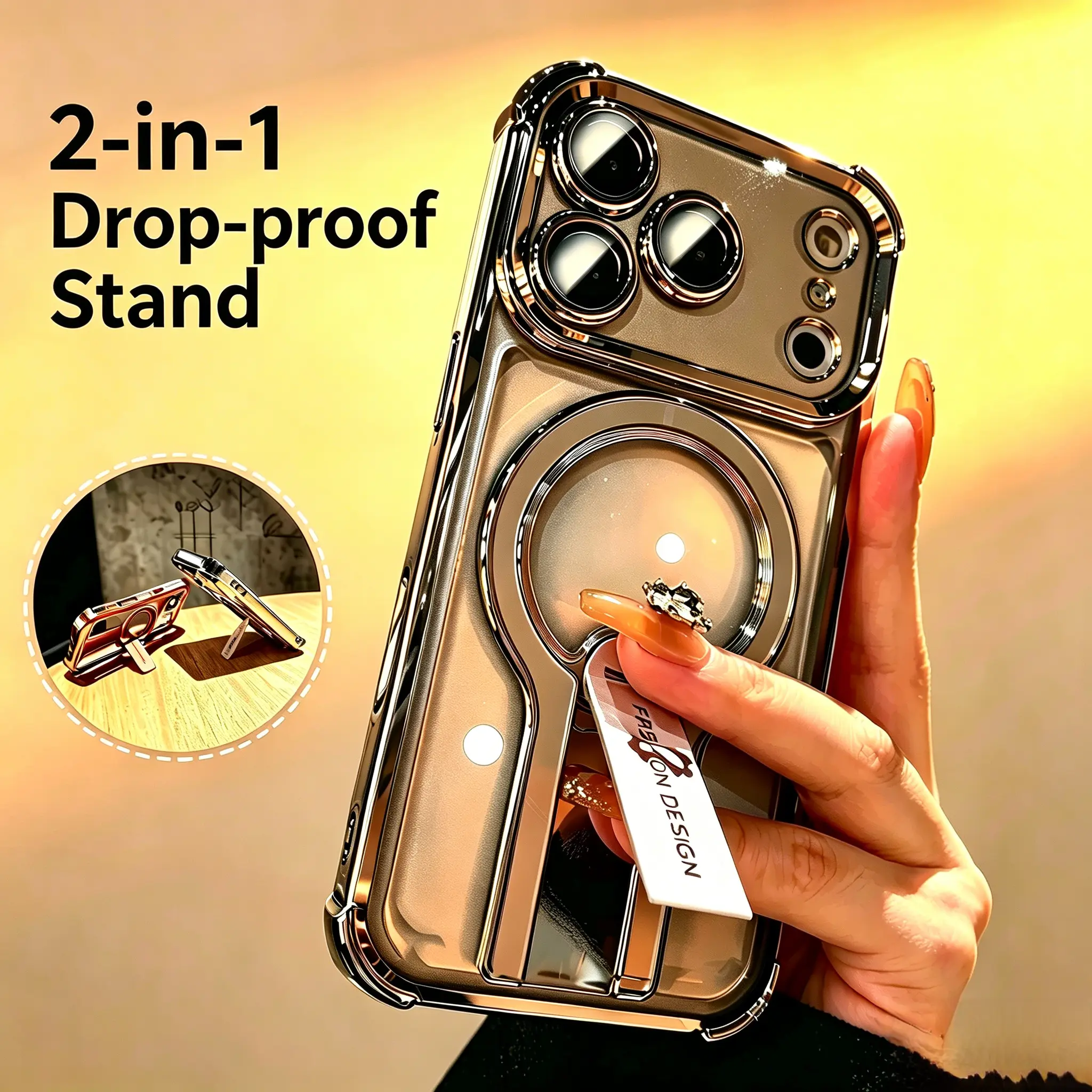 Protective case for iPhone 13, 14, 15, 16, 17 - High-end waterproof transparent shell, foldable metal invisible stand, high-definition lens protector, shockproof and anti-drop phone accessory, Smartphone, Cellphone