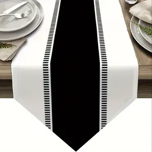 2D flat print, 1 table flag decoration, Table Runner, suitable for kitchen and dining table, featuring solid color stripe design, this linen farmhouse style table flag is perfect for decorating