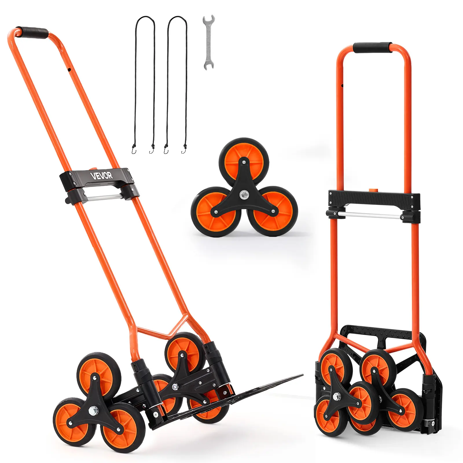 【Summerfinds】VEVOR Stair Climbing Dolly - 120 lbs Capacity, Portable Foldable Ergonomic Durability Cart, Telescoping Handle, 6 Large Wheel Carts, 2 Bungee Cords for Home, Groceries, Durability Carts