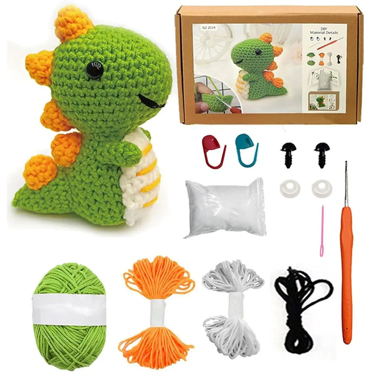Crochet Kit for Beginners for Adults, Learn to Dinosaur Crochet Kit, Crochet Animal Kit Starter Knitting with Step-by-Step Video (Green Dinosaur)