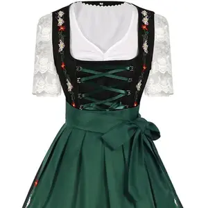 DMR Elegant German Oktoberfest Dress Embroidered Traditional Outfit for Women - Detachable Apron & Ruffled Bodice - High-Quality Polyester Fabric - Sizes S to 2XL