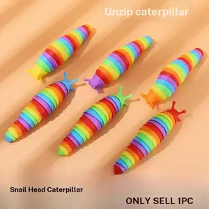 New snail-head caterpillar stress-relief toy, fun and realistic slug simulation, brightly colored rainbow stress-relief caterpillar toy, suitable for children and adults, children's gift, holiday gift, Sensory Stress Reliever
