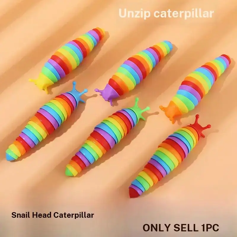 New snail-head caterpillar stress-relief toy, fun and realistic slug simulation, brightly colored rainbow stress-relief caterpillar toy, suitable for children and adults, children's gift, holiday gift, Sensory Stress Reliever, Sensory Fidgets