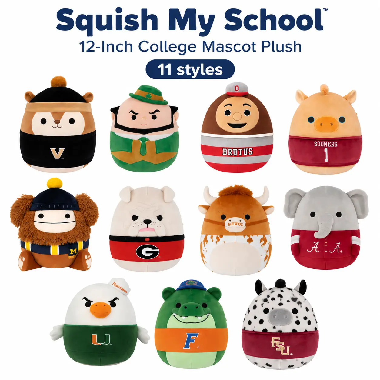 Squish My School 12-Inch College Mascot Plush – University Spirit Squishmallows Soft Stuffed Animal, Game Day Fan Gift