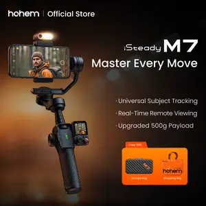 Hohem iSteady M7 AI Tracking Smartphone Gimbal Stabilizer 3-Axis with Magnetic Fill Light/AI Tracking Sensor for iPhone Android with 1/4-inch Color Tochscreen Display,Detachable Remote Controller, Max Payload 500g 2023 Upgraded