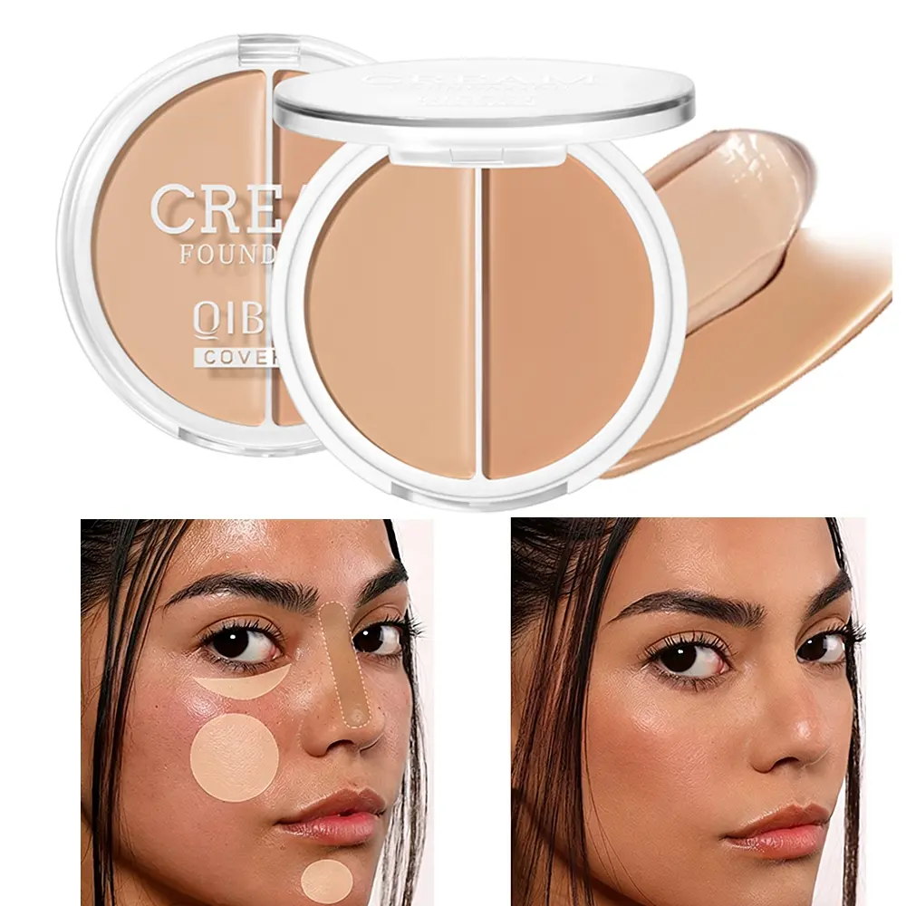 2-Color Foundation Concealer Palette Cosmetic - Creamy, Full Coverage, Long-Wearing, Blendable Long Lasting Foundation, Complexion Perfecting for Contouring, Brightening & Natural 3D Face Makeup