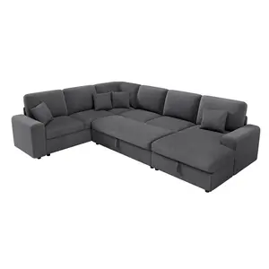 [Ships in 3 Boxes] AMERLIFE 129 Inch Sectional Couches for Living Room, Sectional Couch with Storage & Ottoman, Modular Sectional Sofa Converts to Sleeper, Cloud Couch Sectional for Large Space