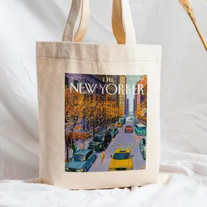 The New Yorker Tote Bag, New York School Bag, Vintage Canvas Tote Bag, Artsy Tote Bag, New York Art, Art Tote Bag