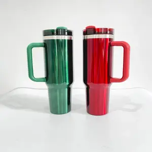 20pcs 40oz Red Green Metallic Paint Sublimation Laser Engraving Christmas Colors Quencher Tumblers