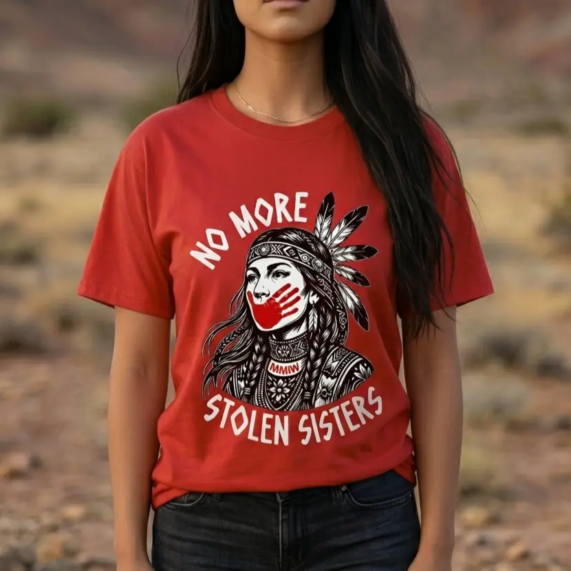 MMIW Red Handprint T-Shirt/Sweatshirt/Hoodie, No More Stolen Sisters Tee, Indigenous Awareness Graphic Shirt, Native American Feather Headdress Hoodie, Unisex Retro Sweatshirt