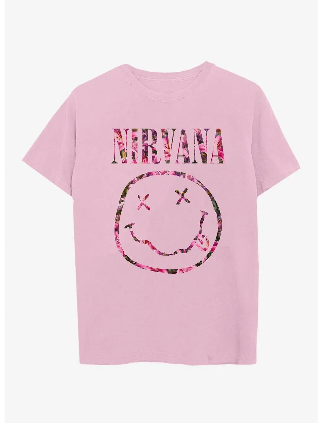 Front-Printed Nirvana Floral Smile Logo Boyfriend Fit Girls Shirt Softstyle Unisex Tee Short Sleeve New Tshirt Fullsizes