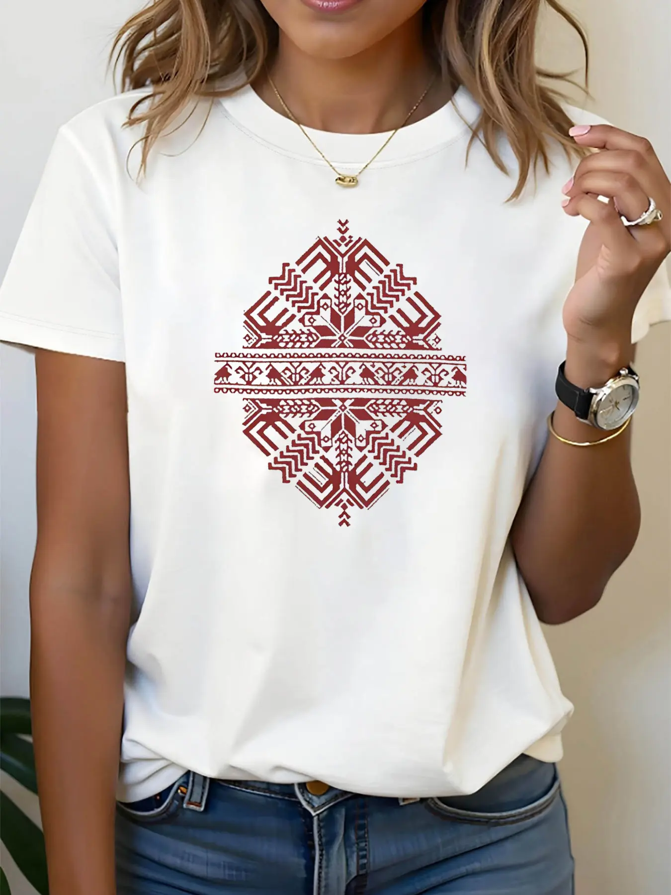 Women's Traditional Latvian Folk Weave T-Shirt - S