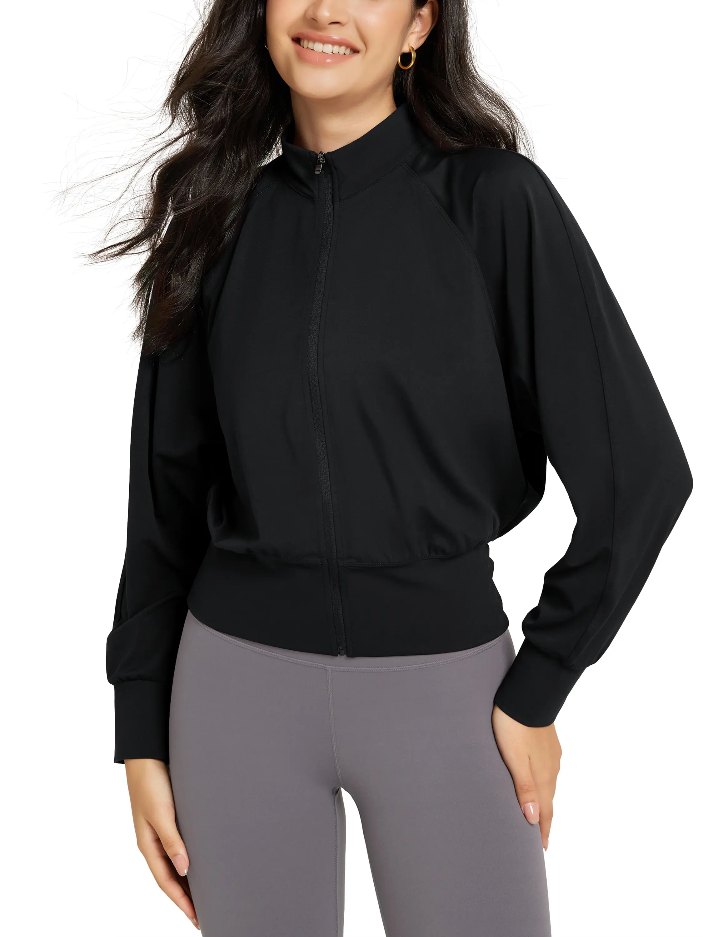 ODODOS Women's Full Zip Workout Jacket Cloud Feeling Stand Collar Long Sleeve Lightweight Athletic Yoga Tops