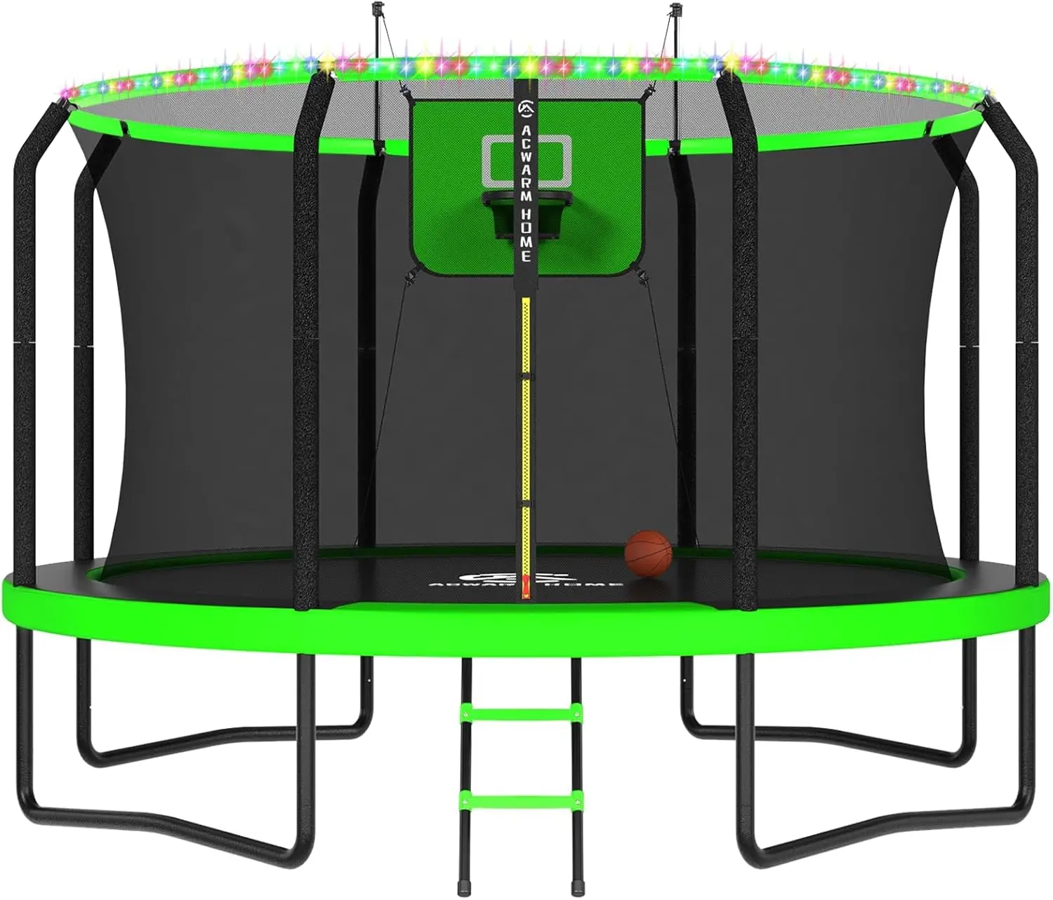 ACWARM HOME Trampoline Outdoor  10FT  Trampoline with Basketball Hoop and LED Lights, Recreational Trampolines for Kids and Adults with Enclosure Net & Ladder, ASTM Approved