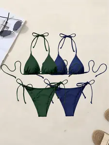 Pure Color Bikini Swimsuit Set, Women's Swimwear, Solid Bikini Set, Triangle Bikini Sets, Comfortable & Stylish Design, Perfect for Beaches & Pools, Ideal Gift Choice