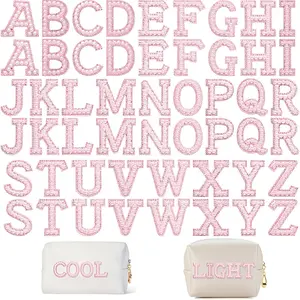 52pcs White Pearl Iron On Patch Pink Letter Patches A-Z Bling Pearl Letter Stickers Glitter Alphabet Appliques Sticker For DIY Clothes Bags Hats Phone Backpacks(White, Pink)