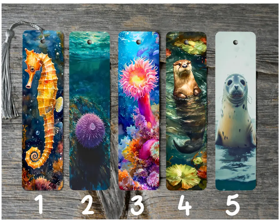 Metal Sea Animal-Themed Bookmarks with Tassels, High Gloss Print Printed Image, Stylish Book Accessories, Unique Gift for Teachers & Literature Enthusiasts