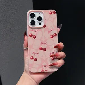 G37 Cherry Pattern Phone Case for iPhone 11/12/13/14/15/16/17 Pro Max, Simple Fashion Design, Perfect Gift for Friends, Christmas & New Year