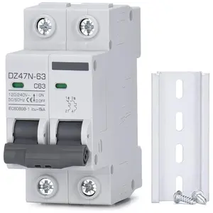 AC Miniature Circuit Breaker, 63 Amp 120V/240V 2 Pole DIN Rail Mount Circuit Breaker, Thermal  Trip, Solar AC Disconnect  MCB C63