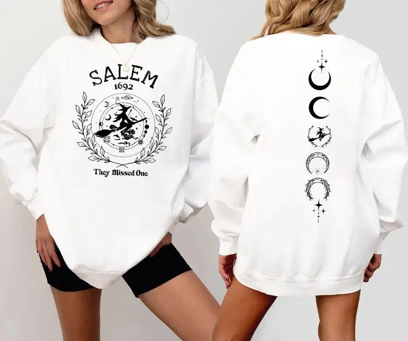 Sallem They Missed One Halloween Sweatshirt, Two Sided Sallem Witch Graphic Crewneck, Sallem 1692 Pullover, Spooky Season Witch Outfit, Halloween Gift