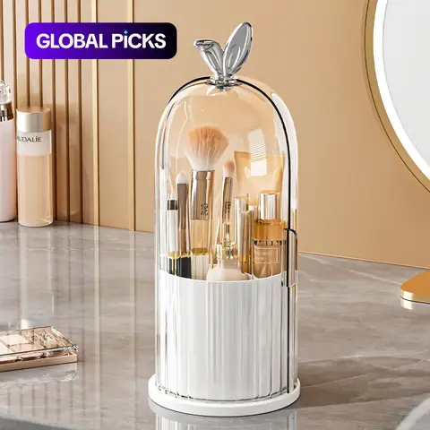 Makeup Brush Storage Box, 1 Pack 360° Rotatable Makeup Brush Holder with Lid, Durable Plastic Cosmetic Container Organizer for Bedroom, Bathroom, Salon and Hotel, Rotating Beauty Storage, Beauty Supplies Storage #GLOBAL PICKS