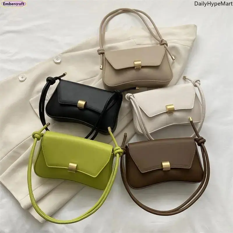 Y2K Retro Baguette Bag, Minimal Soft-Leather Underarm Shoulder Bag