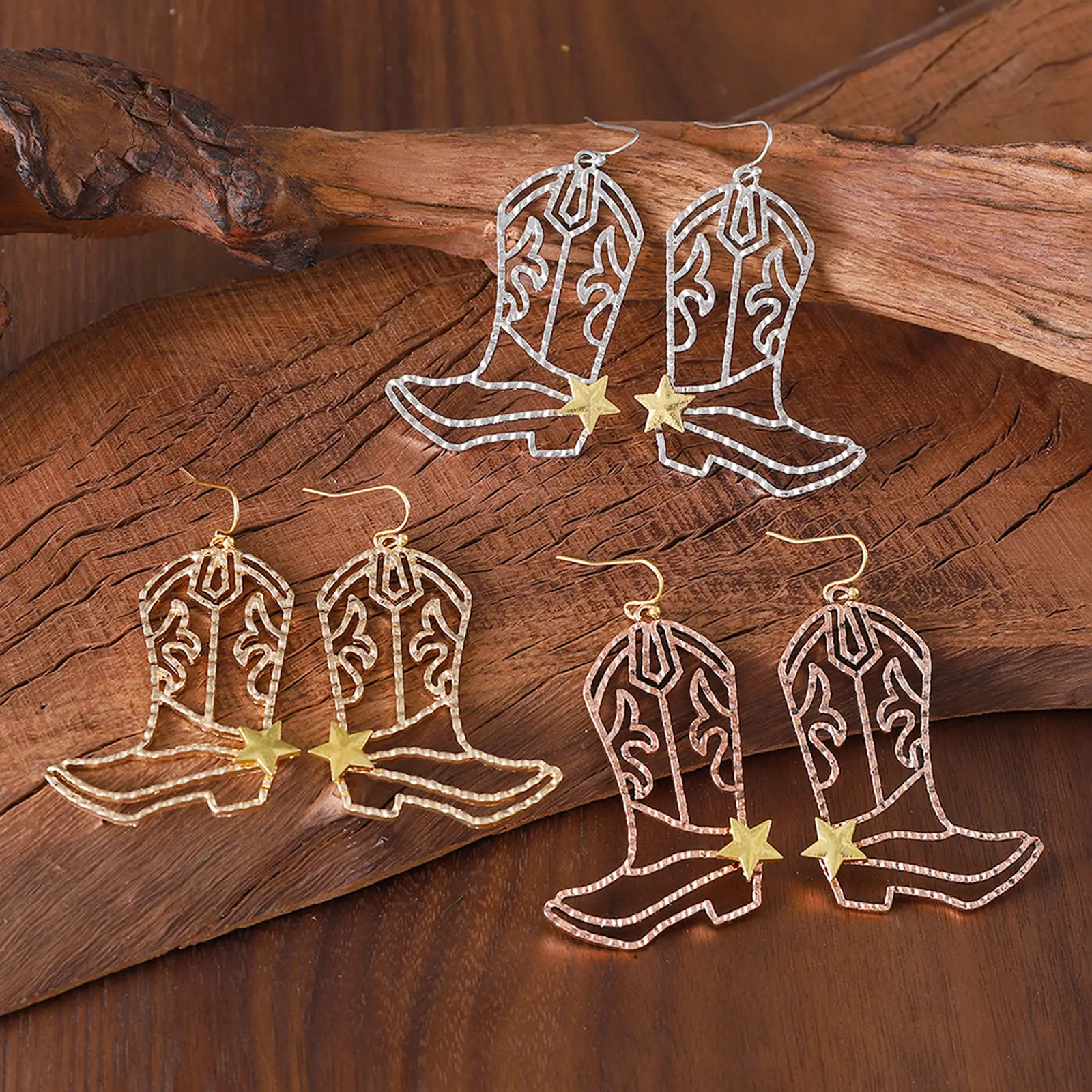 Alloy earrings western cowboy style star boots pendant earrings with pierced ears for women to wear daily gift