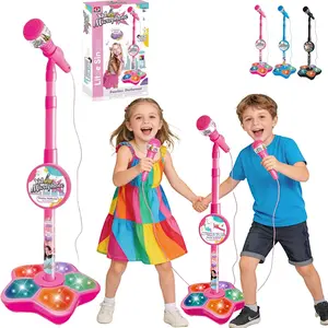 Karaoke Machine, Single Microphone + Adjustable Stand, Aux Audio Interface, Colorful Stage Lights + Fun Sounds, Perfect Gift for Little Singers