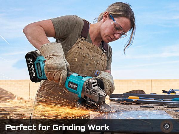 SEESII Cordless Angle Grinder Kit with 2x4.0Ah Batteries, 10000RPM Brushless Electric Metal Grinder w/ 4-1/2" Cutting Wheel, Flap Wheel, and Wool Carving Wheel for Precision Cutting & Grinding#fathersdaygift fathersdaygift