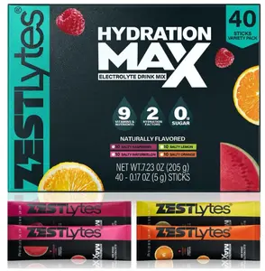 40 Sticks Sport Hydration Sugar Free Electrolyte Packets, High Sodium Low Calorie Electrolyte Powder Drink Mix, Liquid Daily IV Flavors | Salty Watermelon Raspberry Lemon Orange