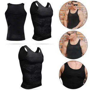 1/3 Pack Breathable Stretchy Gym Workout Compression Vest Core Stabilizing Chest Firming Body Shaper Shapewear Plain Round Neck Undershirt Men Fitness Activewear Sleeveless Tops Daily Sports Menswear Athletic Base Layer Training Shirts