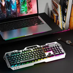 EWEADN GX810 Wireless Gaming Keyboard, 2.4GHz Connection Keyboard with LED Backlit, USB Wired Silent Office Keyboards, Portable Keyboard with Multimedia Knob