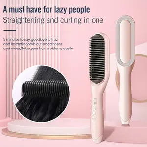 Professional Ionic Hair Straightener Brush: Fast-Heating Styling Tool for Women with 5 Adjustable Temperature Settings  Anti-Scald Safety & Auto-Shut Off Dual Voltage Straightening Comb for Home & Travel