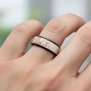 Black Tungsten Wedding Band, Deer Antler Inlay Men's Anniversary Ring, Antler Wedding Ring, Engagement Ring, Anniversary Band