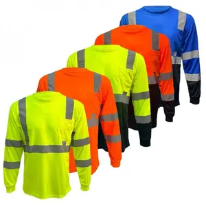 5 PACK - High Visibility Variety Pack with Solid Yellow and Orange or Two Tone Long Sleeve Safety Shirt Available in Yellow, Orange or Blue with Black Bottom Half - Birdeye Fabric.....