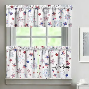 4th of July Kitchen Curtains and Valance 3 Piece Set 24In Short Curtain for Sink Window Independence Day Home Indoor Kitchen Decor