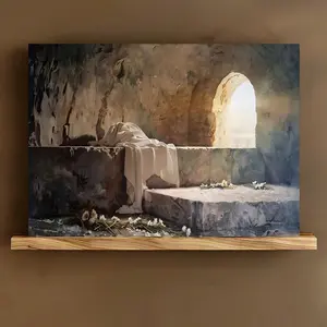 1pc "He is Risen" Easter Canvas Art with Wooden Frame - 11.8x15.7 Inch, Traditional & Contemporary Style, Ideal for Living Room, Bedroom, Classroom, Office Wall Decor, Room Decor, 2D, Perfect for Room Decor