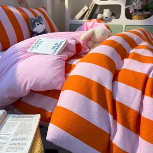 3-Piece Striped Bedding Set, Includes 1 Fitted Sheet & 2 Pillowcases, Soft Comfortable Home Bedroom Accessories, Soft Bedding Sets, All Seasons