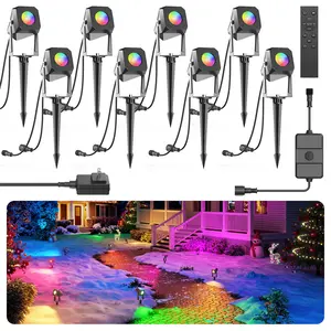 RGB Color Changing Landscape Lights Low Voltage LED Landscape Lighting Remote Control Spotlight Waterproof Garden Pathway Christmas Decoration Outdoor, 4 Pack with Connector