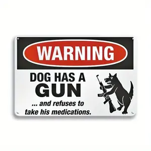 Warning Dog Pattern Metal Sign, Letter Pattern Metal Sign, Security Sign Outdoors Yard Sign, Wall Art For Home Decor, House Decor