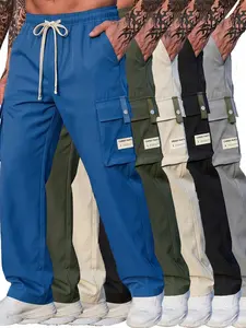 Men’s cargo pants — men’s flat-cut work pants made from durable polyester fabric with stretch; straight loose fit; multiple pocket styles; wrinkle-resistant and multifunctional; all-season casual long pants, bottoms. Summer Charm