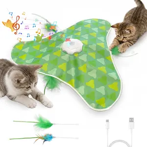 Interactive Cat Toys for Indoor Cats, Automatic Electric Cat Toy with Moving Concealed Feather, Squeaky Sound, USB Rechargeable Motion Activated Kitten Toys for Bored Cats, Cat Stuff