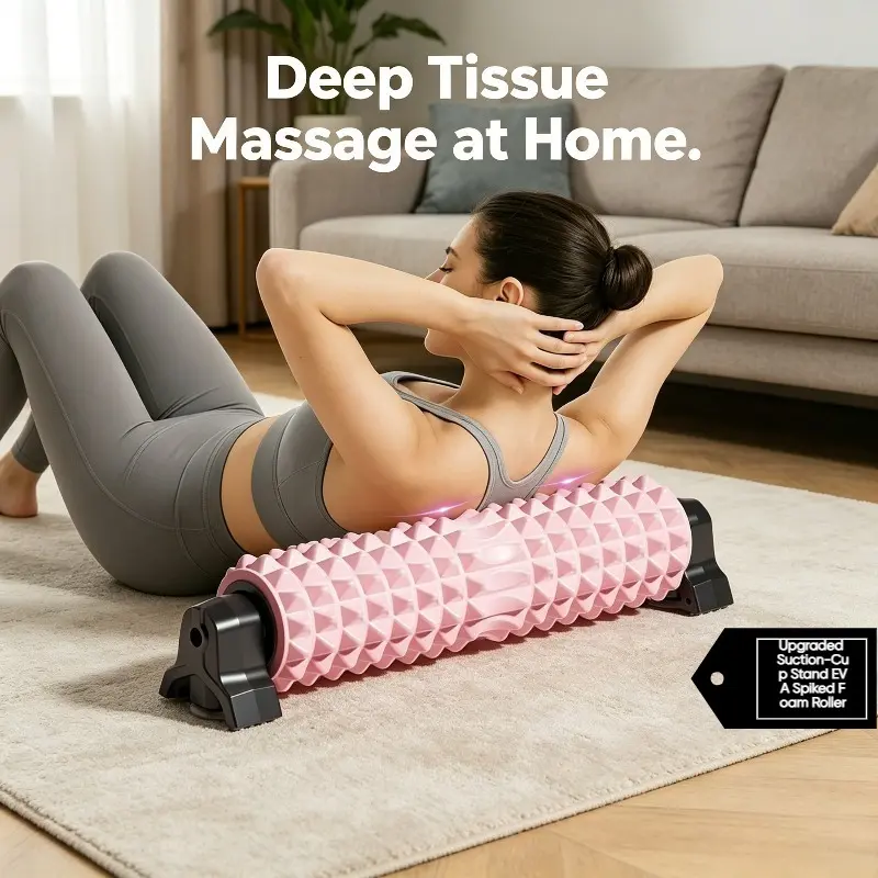 EVA Spiked Foam Roller with Stand, 450mm / 17.7in Deep Tissue Massage Roller for Muscle Relaxation, Soreness Relief & Workout Recovery, Home Fitness Equipment, Exercise Equipment, Home Training Equipment, Fitness Tool