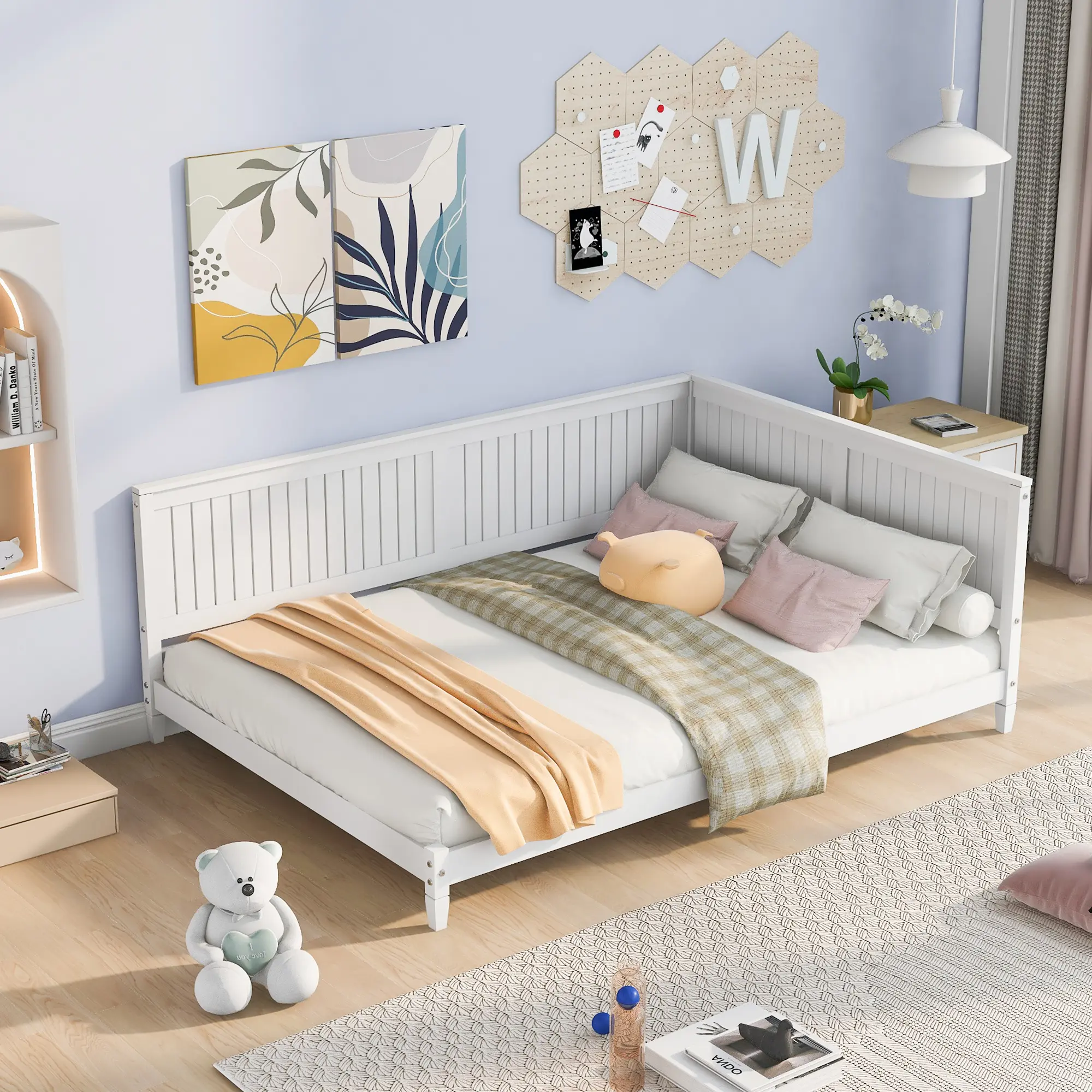 Dreamzon Classic Wood Full-Size Daybed Sofa Bed, White/Espresso Options, Twin-Compatible, Mid-Century Switchable Clean-Line Design, 6-8 in Thick, 74.47 lbs, 79.8"l x 57"w x 30.7"h, for Modern Bedroom, No Assembly Required