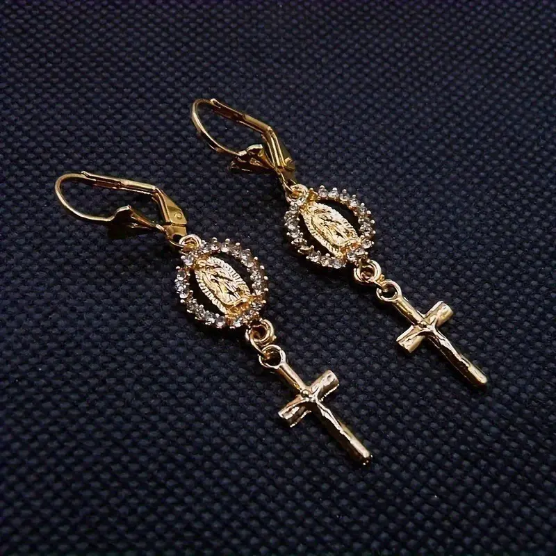 Hot Selling Retro Virgin Mary Relief Cross Earrings for Women, Unique Punk Style Earrings