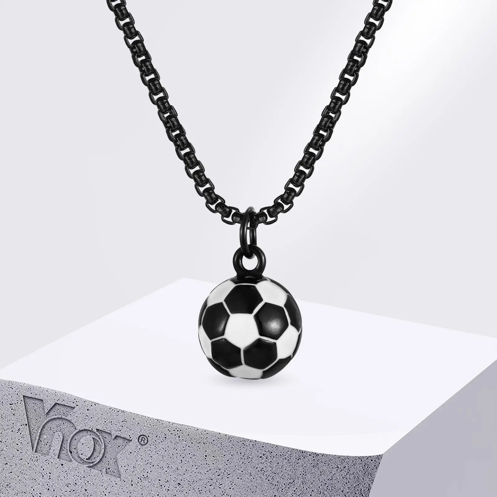 Vnox Lucky 3D Soccer Football Pendant Necklaces for Men Boys, Waterproof Stainless Steel Necklace for Athletes Birthday Gift New