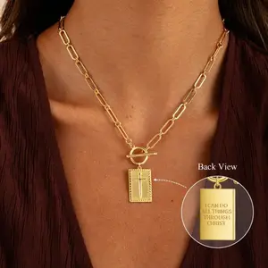 2026 Outdoorfun Cross Choker Necklace for Women Gold Layered Chunky Paperclip Chain with Jesus Blessing Engraving Hip Hop Jewelry Unisex BlackFriday Gift