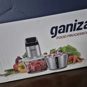 Ganiza Food Processor - 8-Cup Glass Bowl, 8-Cup Stainless Steel 2-Speed Chopper Grinder, Upgraded Button, Smart Overheat Protection Light, Auto Stop, Chop Blend, US Plug, Clean Brush, 2 Blade Sets, Vegetable Slicer Cutter Kitchen Appliance, Kitchen Suppli