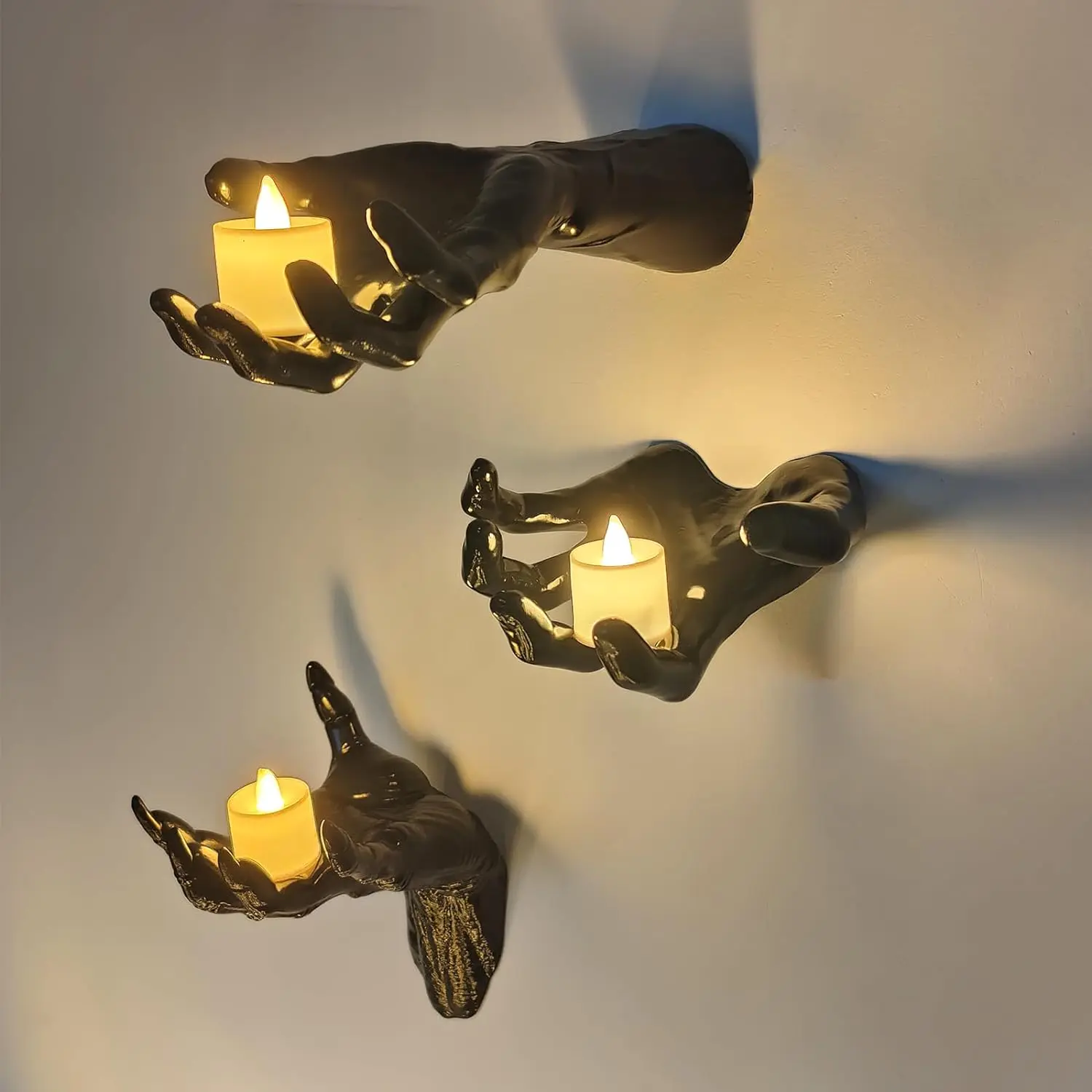 Halloween Decorations, Pack of 3 Wall Mounted Creepy Reaching Hands with Lighted Candles, Life-Sized Horror Hands for Gothic Wall Decorations, Scary Halloween Decorations Indoor,Easterhalloween ,haunted,witch,ghost, skeleton,spooky,jack-o